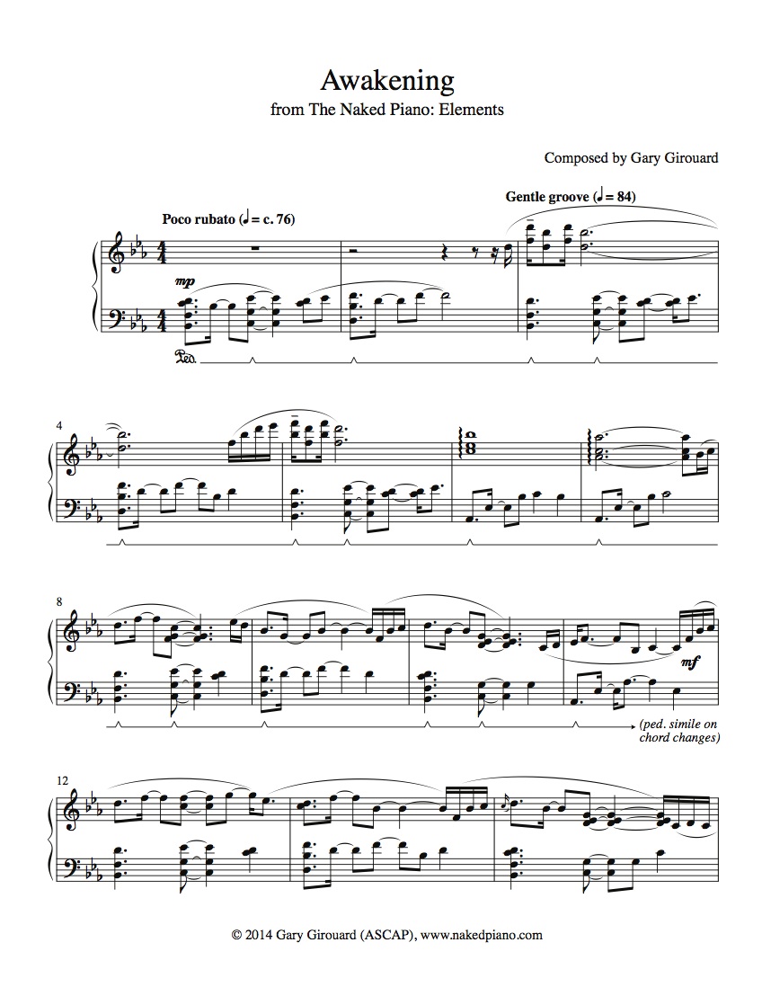 Solo Piano Sheet Music Store - Gary Girouard | The Naked Piano